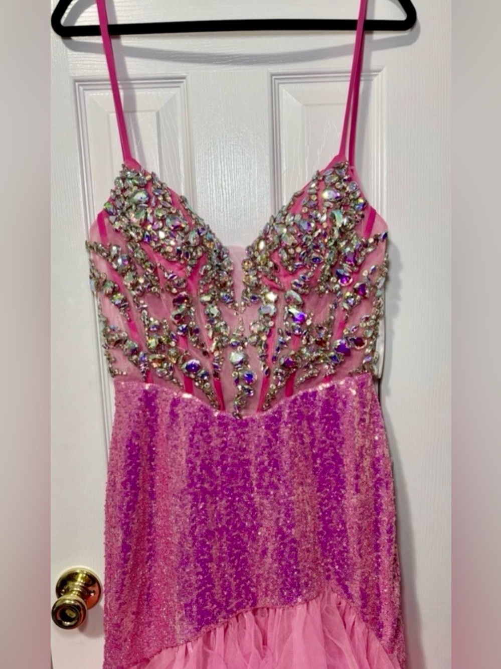 NWT JOVANI PINK Sequins Beads & Pink Tulle Prom Dress Size 10 - Picture 3 of 10
